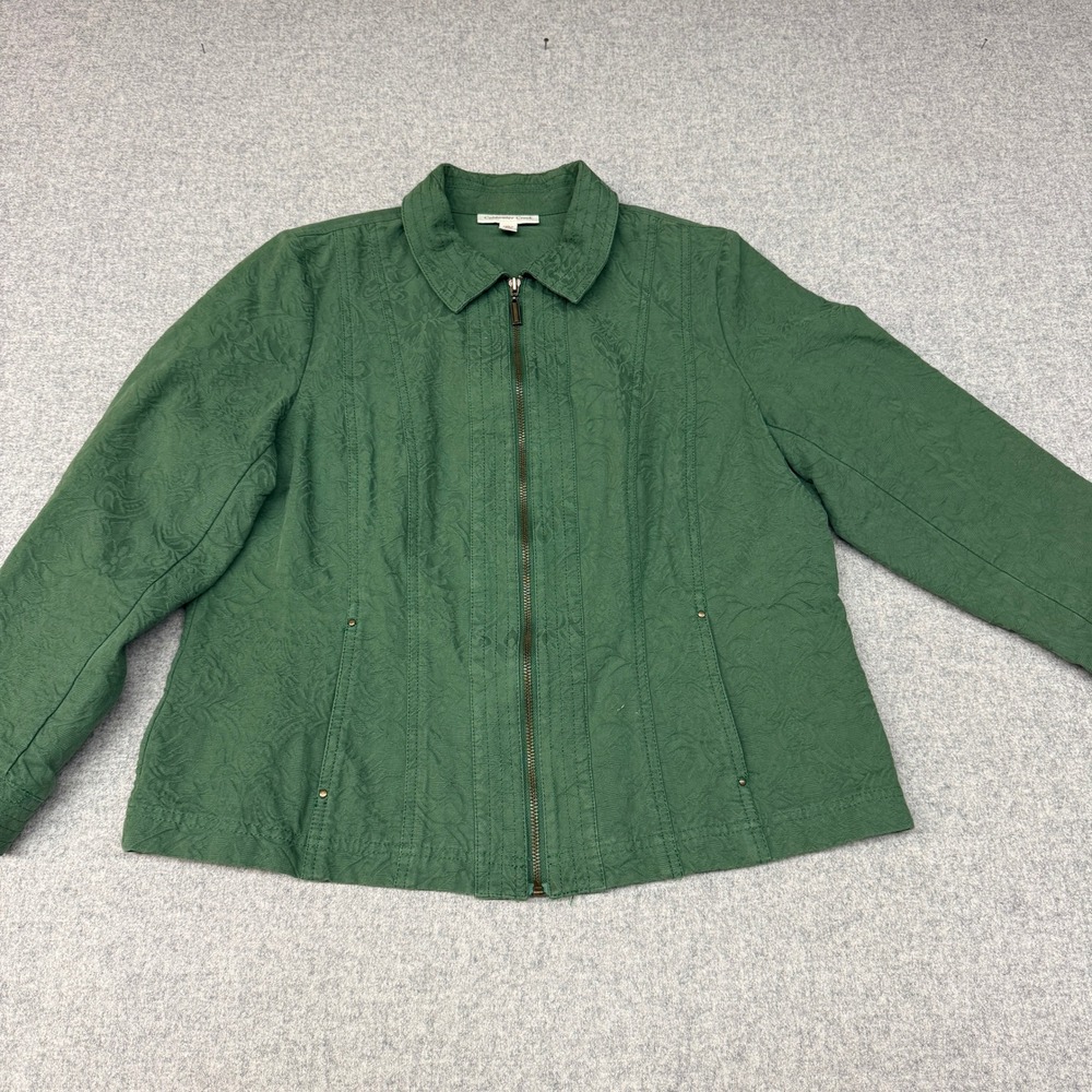 Coldwater Creek Jacket 16 Green Floral Paisley Jacquard Cotton Full Zip Studded